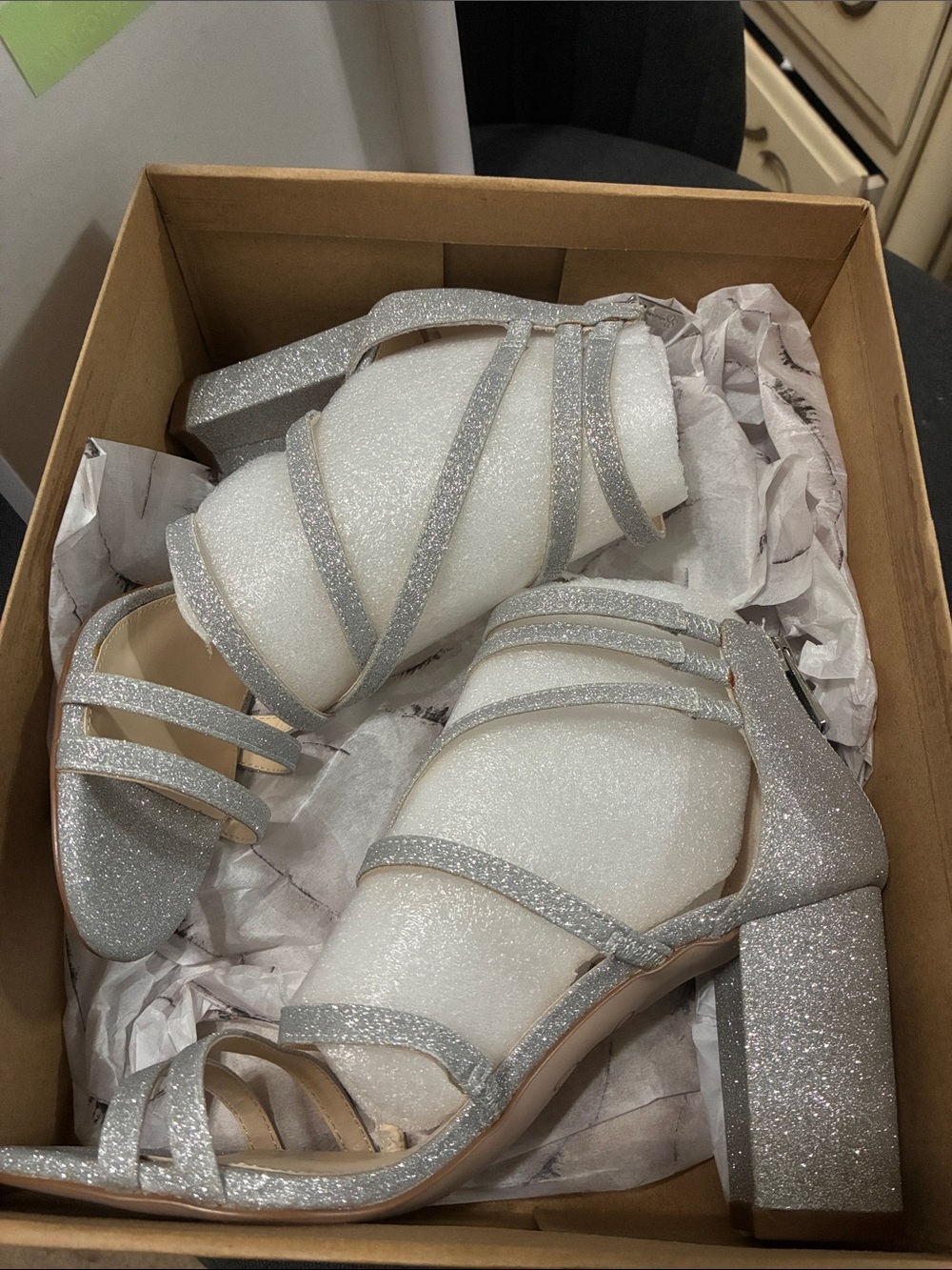 Jessica Simpson Silver Glitter Strappy Block Heel Sandals